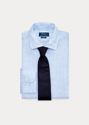 Koszule Ralph Lauren Slim Fit Striped Linen Shirt Męskie Niebieskie Białe | YUBH6966