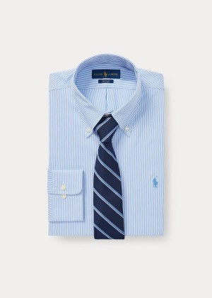 Koszule Ralph Lauren Slim Fit Striped Oxford Shirt Męskie Niebieskie Białe | JWKS8127