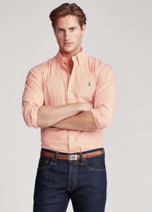 Koszule Ralph Lauren Slim Fit Striped Poplin Shirt Męskie Pomarańczowe Białe | RCZU5511