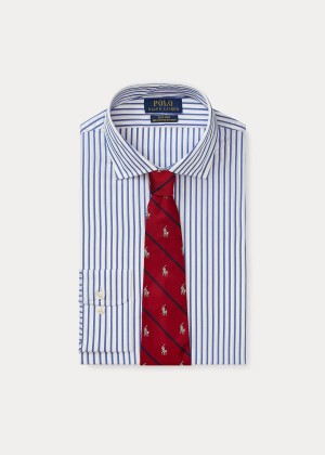 Koszule Ralph Lauren Slim Fit Striped Poplin Shirt Męskie Niebieskie Białe | BNTZ0654