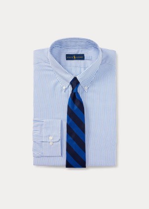 Koszule Ralph Lauren Striped Cotton Oxford Shirt Męskie Niebieskie Białe | UGOE9903