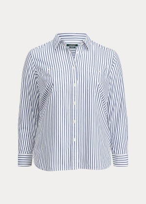 Koszule Ralph Lauren Striped Cotton Shirt - Shirts Woman (sizes 14-22) Damskie Białe Indygo | FOUG3933