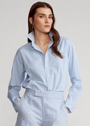 Koszule Ralph Lauren Striped Cotton Shirt Damskie Niebieskie Białe | EYOY7788