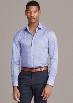 Koszule Ralph Lauren Tailored Fit Knit Shirt Męskie Niebieskie | HXGI3825