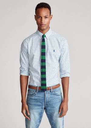 Koszule Ralph Lauren Tattersall Poplin Shirt Męskie Niebieskie Zielone Kolorowe | SAWI3220