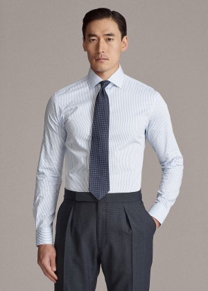 Koszule Ralph Lauren Textured-Stripe Shirt Męskie Niebieskie Białe | QEVX1427