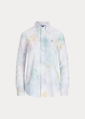 Koszule Ralph Lauren Tie-Dye Oxford Shirt Damskie Białe Kolorowe | RCFG8686