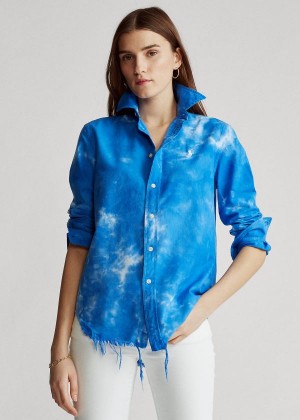 Koszule Ralph Lauren Tie-Dye Oxford Shirt Damskie Królewski Niebieski Niebieskie | SFTA6187