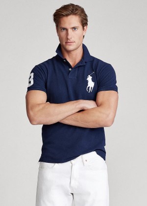 Koszulki Polo Ralph Lauren Big Pony Mesh Polo Shirt Męskie Granatowe | TGCC5791