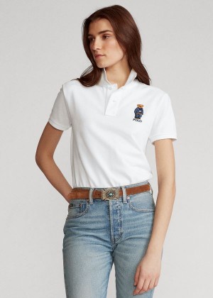 Koszulki Polo Ralph Lauren Classic Fit Bear Polo Shirt Damskie Białe | DKDV4237