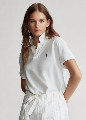 Koszulki Polo Ralph Lauren Classic Fit Frayed Polo Shirt Damskie Białe | SVJZ0859