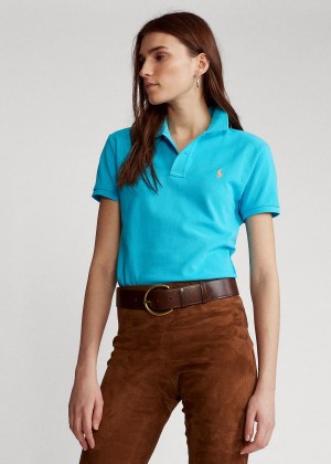 Koszulki Polo Ralph Lauren Classic Fit Mesh Polo Shirt Damskie Niebieskie | QJQL4161