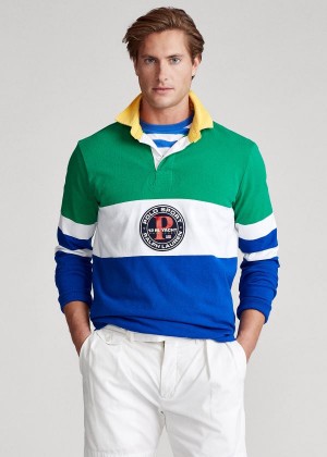 Koszulki Polo Ralph Lauren Classic Fit Rugby Shirt Męskie Zielone Kolorowe | LQNP3586