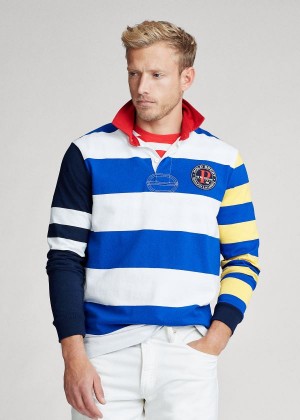 Koszulki Polo Ralph Lauren Classic Fit Rugby Shirt Męskie Niebieskie Kolorowe | BWGF6595