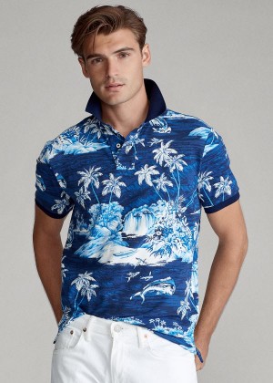 Koszulki Polo Ralph Lauren Classic Fit Tropical Mesh Polo Męskie Niebieskie Kolorowe | GOKM4039