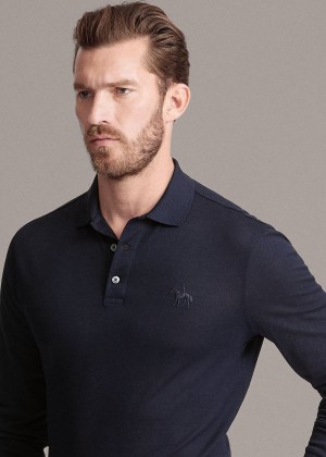 Koszulki Polo Ralph Lauren Custom Fit Piqu?? Polo Shirt Męskie Granatowe | RLBI7941