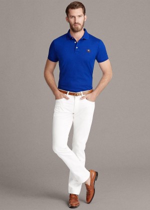 Koszulki Polo Ralph Lauren Custom Fit Piqu? Polo Shirt Męskie Królewski Niebieski Niebieskie | IIQJ8307