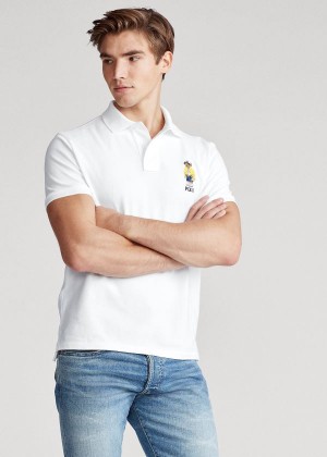 Koszulki Polo Ralph Lauren Custom Slim CP-93 Bear Polo Męskie Białe | YTJO8145