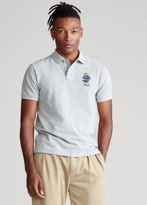 Koszulki Polo Ralph Lauren Custom Slim Fit Bear Mesh Polo Męskie Szare | SCEP8361