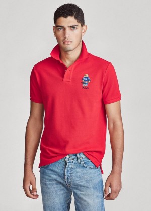 Koszulki Polo Ralph Lauren Custom Slim Fit Bear Mesh Polo Męskie Czerwone | QTIT8049