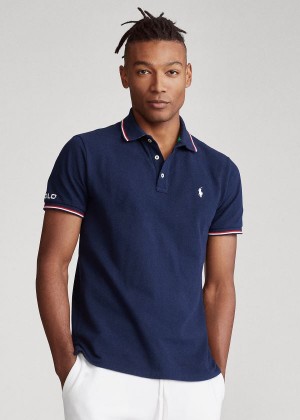 Koszulki Polo Ralph Lauren Custom Slim Fit Mesh Polo Męskie Granatowe | WPFC6668