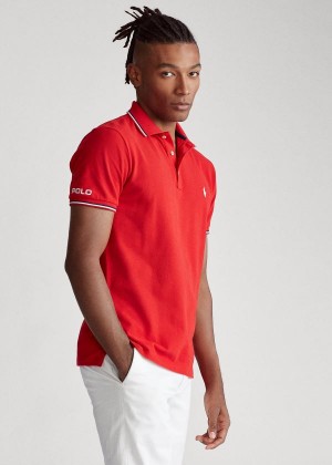 Koszulki Polo Ralph Lauren Custom Slim Fit Mesh Polo Męskie Czerwone | SCVR6577