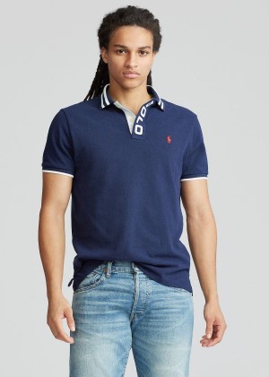 Koszulki Polo Ralph Lauren Custom Slim Fit Mesh Polo Męskie Granatowe | VHAZ8318