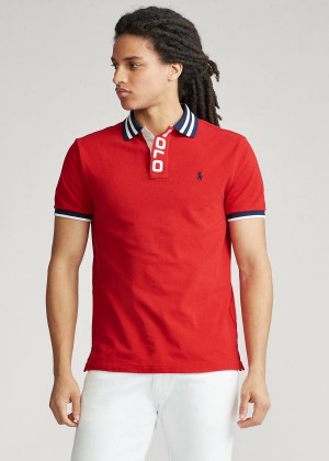 Koszulki Polo Ralph Lauren Custom Slim Fit Mesh Polo Męskie Czerwone | MKWV3174