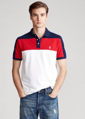 Koszulki Polo Ralph Lauren Custom Slim Fit Mesh Polo Męskie Białe Kolorowe | TBFC5862