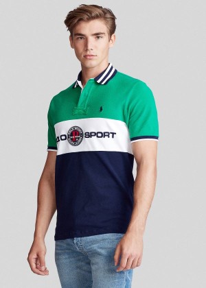 Koszulki Polo Ralph Lauren Custom Slim Fit Mesh Polo Męskie Zielone Kolorowe | SFBM2698