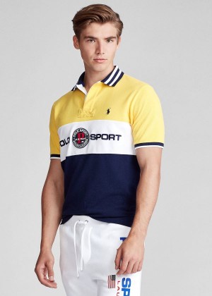 Koszulki Polo Ralph Lauren Custom Slim Fit Mesh Polo Męskie Żółte Kolorowe | CGLO2281