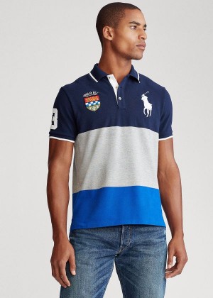 Koszulki Polo Ralph Lauren Custom Slim Fit Mesh Polo Męskie Granatowe Kolorowe | SILQ3720