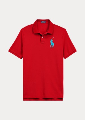 Koszulki Polo Ralph Lauren Custom Slim Fit Mesh Polo Męskie Czerwone | OIRG8506