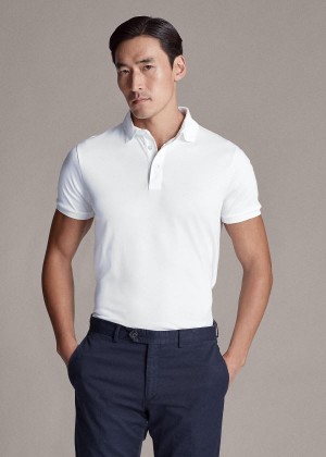 Koszulki Polo Ralph Lauren Custom Slim Fit Interlock Polo Męskie Białe | FVOW2839