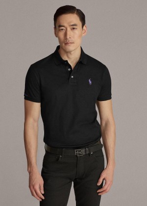 Koszulki Polo Ralph Lauren Custom Slim Fit Piqu? Polo Męskie Czarne | VTZW1408