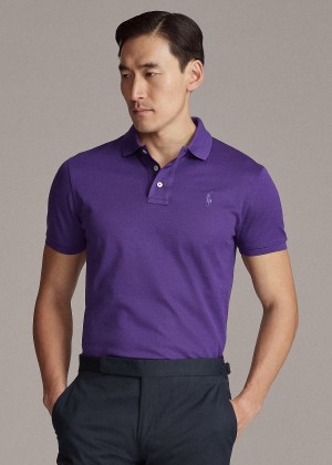 Koszulki Polo Ralph Lauren Custom Slim Fit Piqu? Polo Męskie Głęboka Fioletowe | DFDT6832