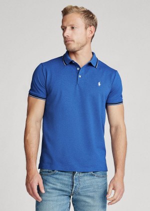 Koszulki Polo Ralph Lauren Custom Slim Stretch Mesh Polo Męskie Niebieskie | CJVS7206