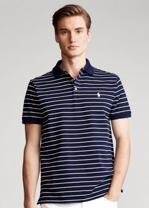 Koszulki Polo Ralph Lauren Custom Slim Stretch Mesh Polo Męskie Granatowe Białe | ABUN0654