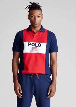 Koszulki Polo Ralph Lauren Flag Mesh Polo Shirt - All Fits Męskie Czerwone Kolorowe | EUBA3917