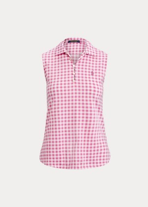 Koszulki Polo Ralph Lauren Gingham Sleeveless Golf Polo Damskie Różowe | HVRF3526