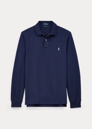 Koszulki Polo Ralph Lauren Mesh Long-Sleeve Polo Shirt Męskie Granatowe | IXOQ2474