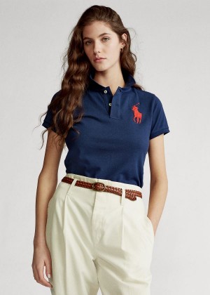 Koszulki Polo Ralph Lauren Skinny Fit Big Pony Polo Shirt Damskie Granatowe | SNJL7603