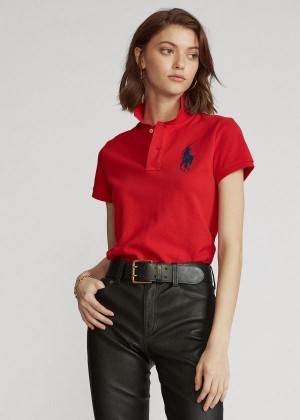 Koszulki Polo Ralph Lauren Skinny Fit Big Pony Polo Shirt Damskie Czerwone | MMGO9344