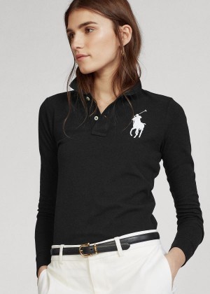 Koszulki Polo Ralph Lauren Skinny Fit Big Pony Polo Damskie Czarne | BAAB7446