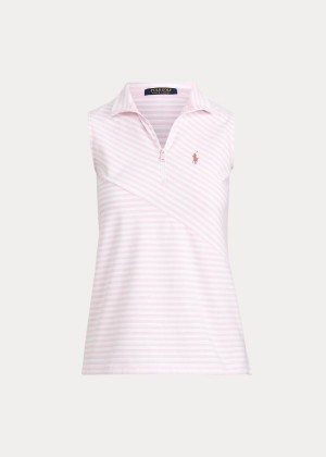 Koszulki Polo Ralph Lauren Sleeveless Golf Quarter-Zip Damskie Różowe Białe | BYOK0885