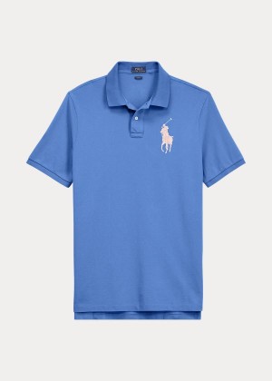 Koszulki Polo Ralph Lauren Slim Fit Mesh Polo Shirt Męskie Niebieskie | QWLY7659