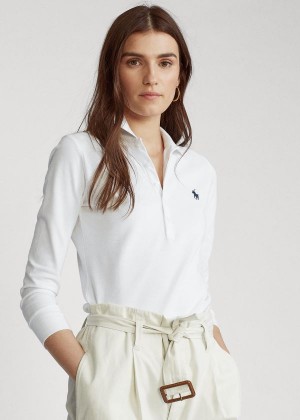 Koszulki Polo Ralph Lauren Slim Fit Stretch Polo Shirt Damskie Białe | DTKC1046