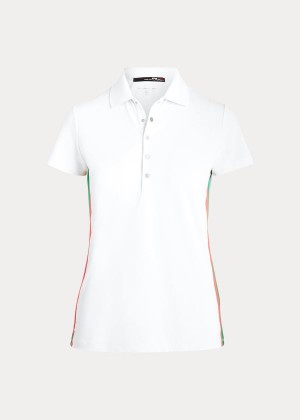 Koszulki Polo Ralph Lauren Striped-Trim Golf Polo Shirt Damskie Białe | AAIX7928