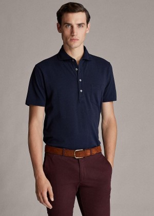 Koszulki Polo Ralph Lauren Washed Piqu? Polo Shirt Męskie Granatowe | ZEOS4358