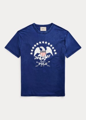 Koszulki Ralph Lauren Classic Fit Graphic T-Shirt Męskie Granatowe Królewski Niebieski | UWNH7568